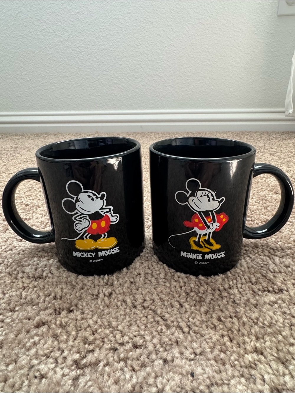 Vintage Disney Mickey Mouse & Minnie Mouse His & Hers Coffee Mugs Set of 2 Pair
